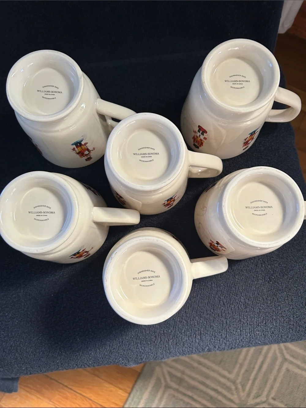 Williams Sonoma Cream Nutcracker Pedestal Mugs with Red Trim (Set of 6)